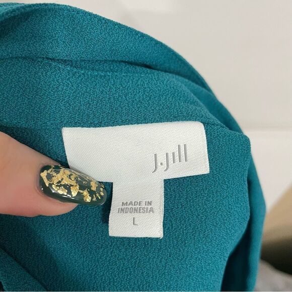 J. Jill Teal Long Sleeve Button Down Flowy Blouse - Picture 5 of 5